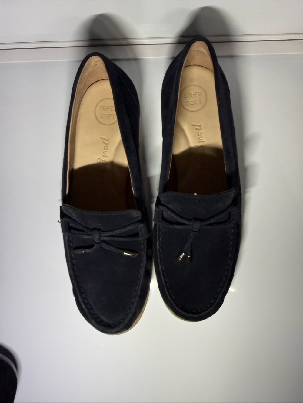 Paul Green Black Suede Loafers with Bow Detail size 8